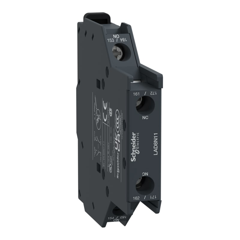 Schneider Electric Auxiliary contact block, TeSys D, 1NO + 1NC, side mounting, screw clamp terminals LAD8N11