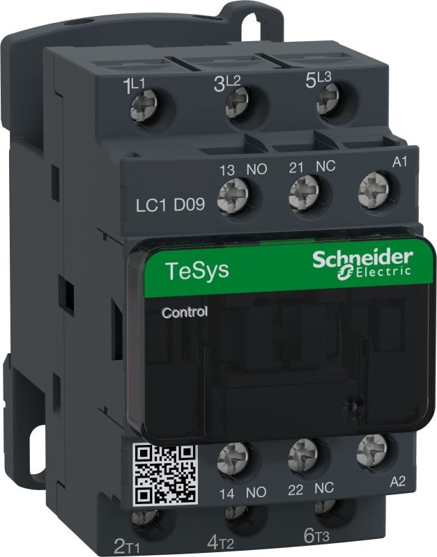 Schneider Electric Contactor, TeSys Deca, 3P(3NO), AC-3/3E, <=440V, 9A, 48V AC 50/60Hz coil, screw clamp terminals LC1D09E7
