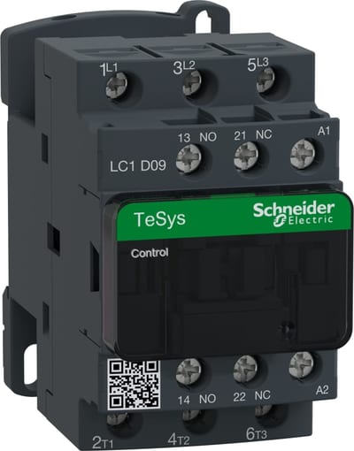 Schneider Electric Contactor, TeSys Deca, 3P(3NO), AC-3/3E, <=440V, 9A, 48V AC 50/60Hz coil, screw clamp terminals LC1D09E7