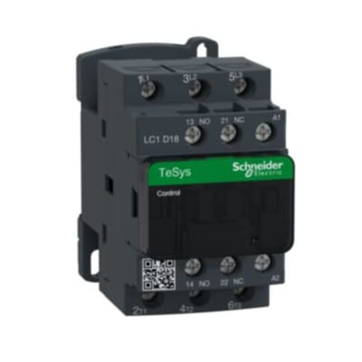 Schneider Electric Contactor, TeSys Deca, 3P(3NO), AC-3/3E, <=440V, 18A, 110V AC 50/60Hz coil, screw clamp terminals LC1D18F7