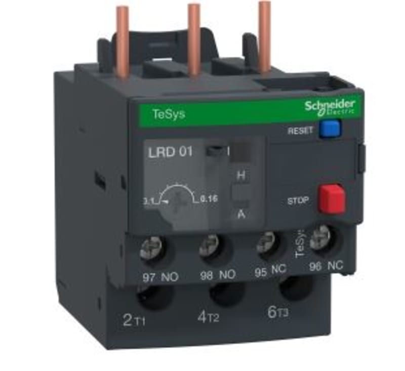 Schneider Electric Thermal overload relay, TeSys Deca, 690VAC, 0.1 to 0.16A, 1NO+1NC, class 10A, screw clamp LRD01