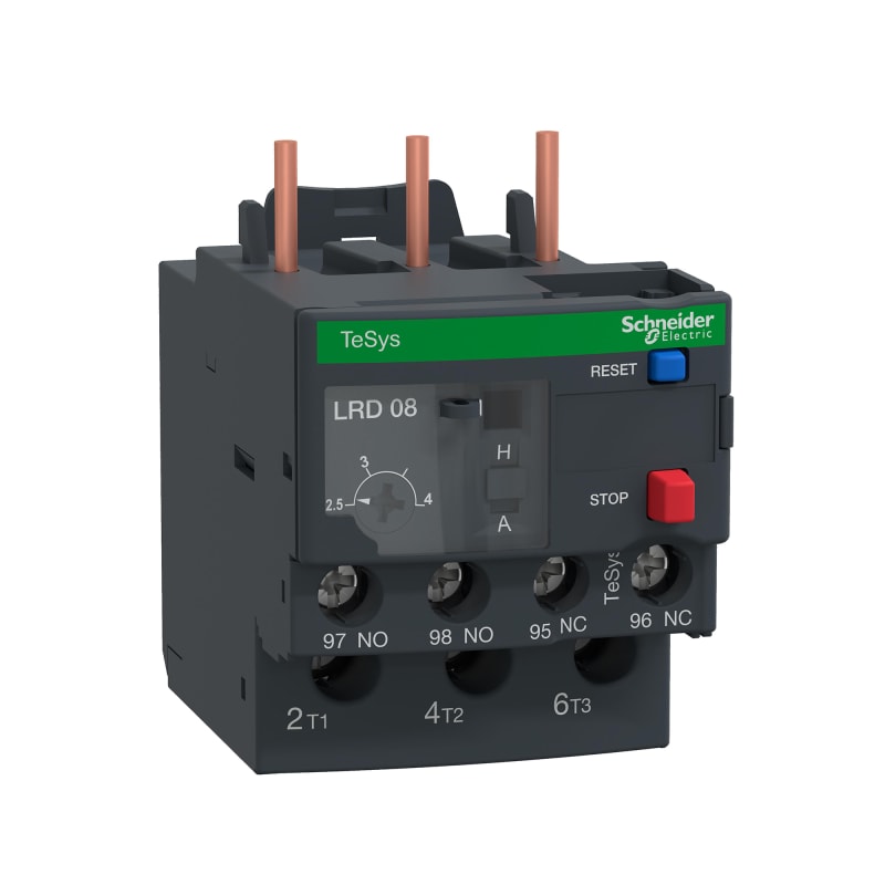Schneider Electric Thermal overload relay, TeSys Deca, 690VAC, 3P, 2.5 to 4A, 1NO+1NC, class 10A, screw clamp LRD08