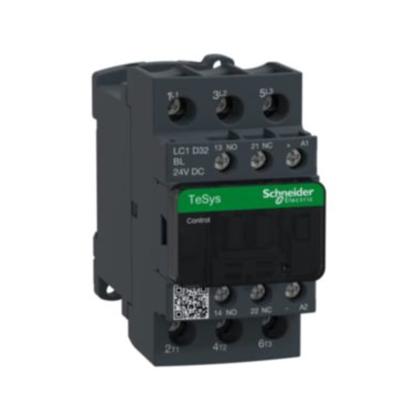 Schneider Electric Contactor, TeSys Deca, 3P(3NO), AC-3/3E, <=440V, 32A, 24V DC low consumption coil, screw clamp terminals LC1D32BL