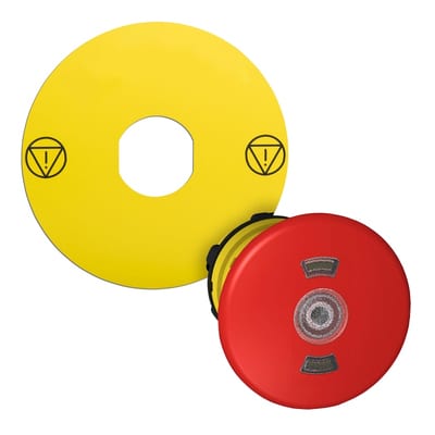 Emergency stop head for LED with sign