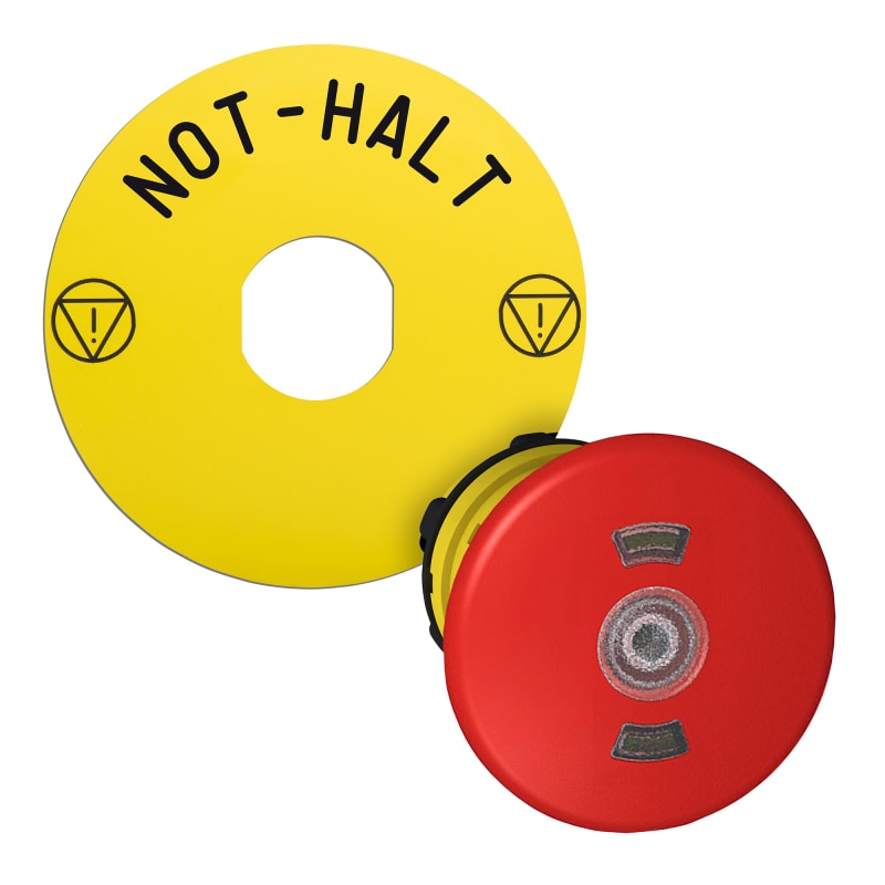 Emergency stop head for LED with sign DE (ZB5AT8643M230)