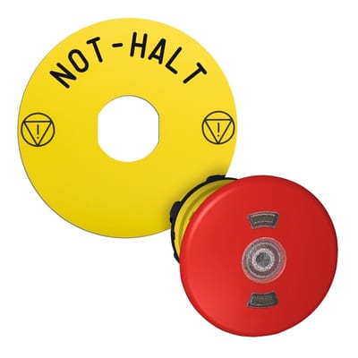 Emergency stop head for LED with sign DE