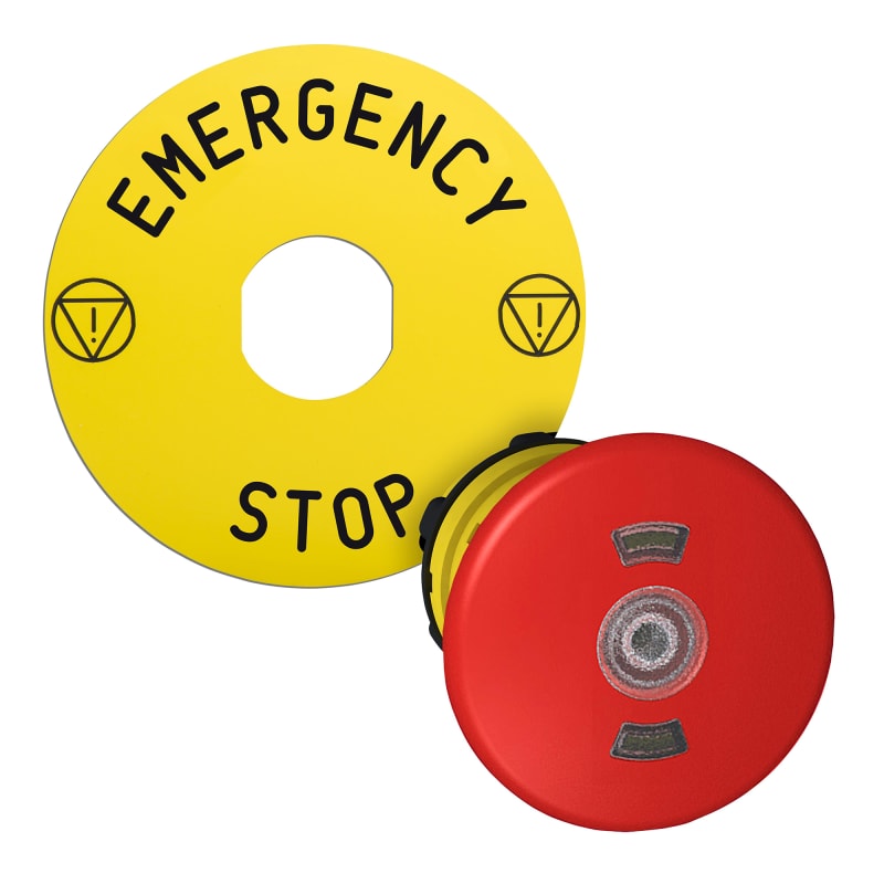 Emergency stop head for LED with sign EN (ZB5AT8643M330)