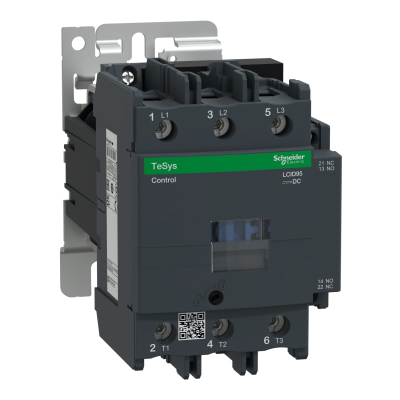 Schneider Electric Contactor, TeSys Deca, 3P(3NO), AC-3/AC-3E, 440V, 95A, 24V DC standard coil, screw clamp terminals LC1D95BD
