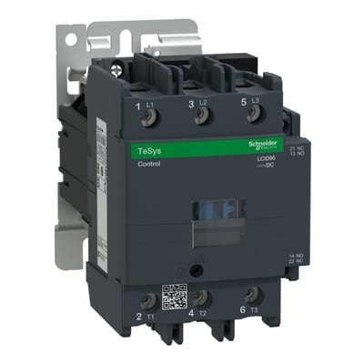 Schneider Electric Contactor, TeSys Deca, 3P(3NO), AC-3/AC-3E, 440V, 95A, 24V DC standard coil, screw clamp terminals LC1D95BD