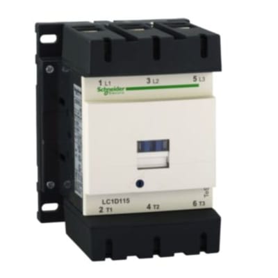 Schneider Electric Contactor, TeSys Deca, 3P(3NO), AC-3/AC-3E, <=440V, 115A, 24V DC standard coil, screw clamp terminals LC1D115BD