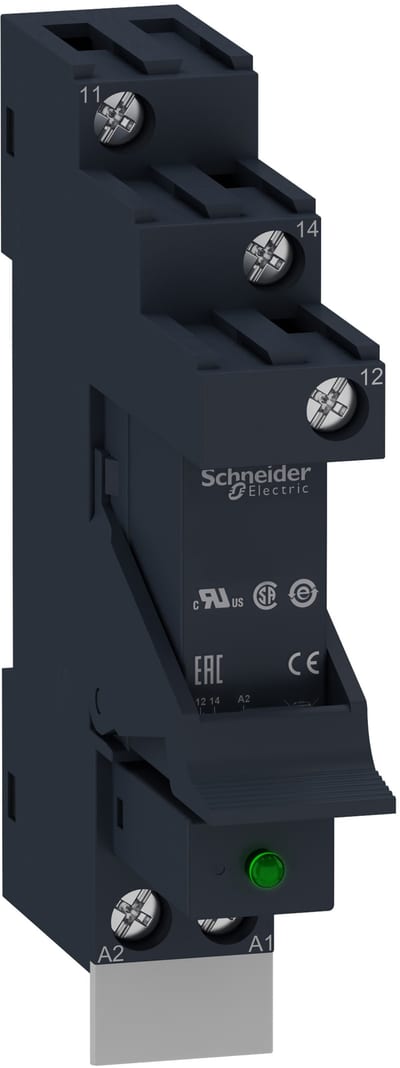 Schneider Electric Harmony, Interface plug-in relay pre-assembled, 12 A, 1 CO, with LED, with protection circuit, 24 V DC RSB1A120BDPV