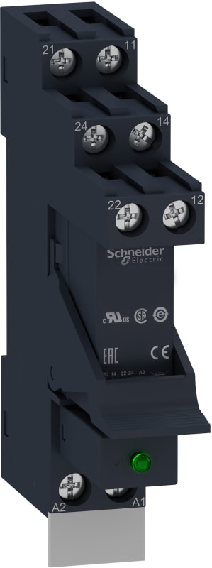 Schneider Electric Harmony, Interface plug-in relay pre-assembled, 8 A, 2 CO, with LED, with protection circuit, 24 V DC RSB2A080BDPV