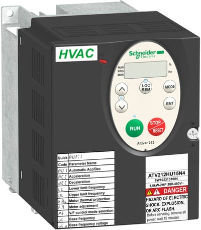 Schneider Electric variable speed drive ATV212 - 1.5kW - 2hp - 480V - 3PH - EMC - IP21 ATV212HU15N4