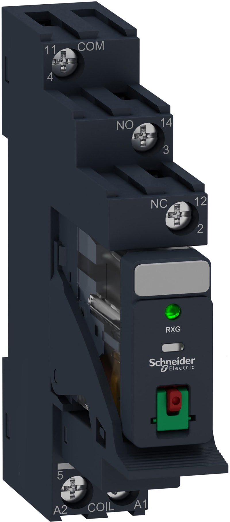 Schneider Electric Harmony, Interface plug-in relay pre-assembled, 10 A, 1 CO, with LED, with lockable test button, with protection circuit, 24 V AC RXG12B7PV