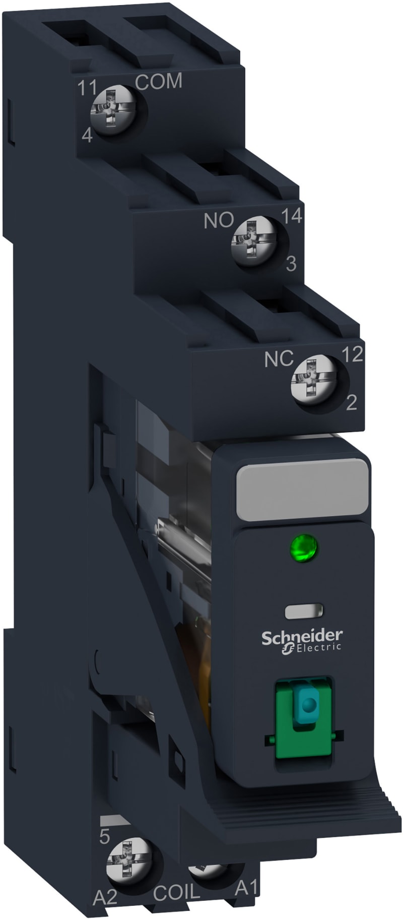 Schneider Electric Harmony, Interface plug-in relay pre-assembled, 10 A, 1 CO, with LED, with lockable test button, with protection circuit, 24 V DC RXG12BDPV