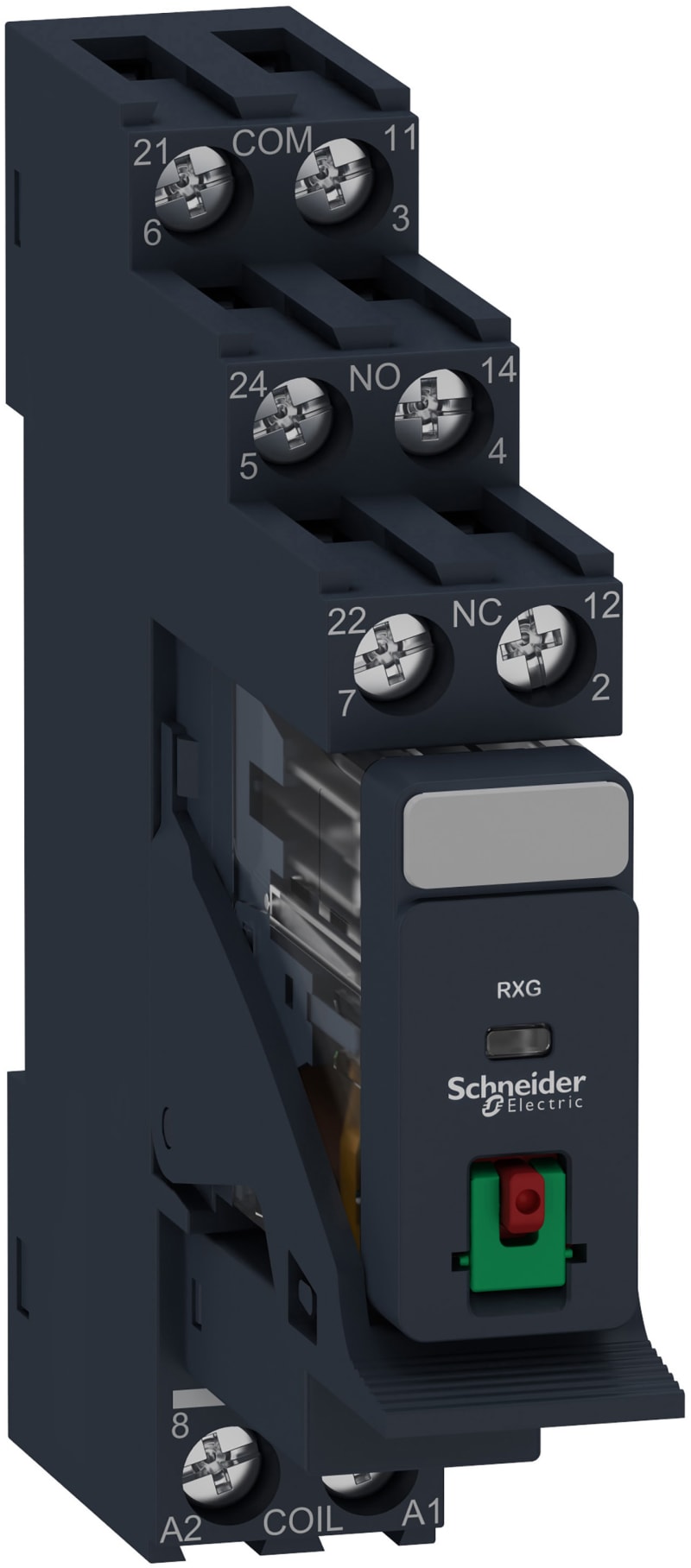 Schneider Electric Harmony, Interface plug-in relay pre-assembled, 5 A, 2 CO, with lockable test button, with protection circuit, 230 V AC RXG21P7PV