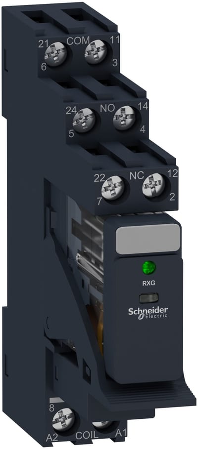 Schneider Electric Harmony, Interface plug-in relay pre-assembled, 5 A, 2 CO, with LED, with protection circuit, 230 V AC RXG23P7PV