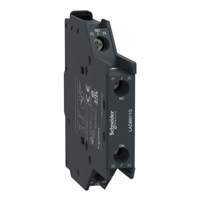 Schneider Electric Auxiliary contact block, TeSys D, 1NO + 1NC, side mounting, screw clamp terminals, EN 50012 LAD8N11G