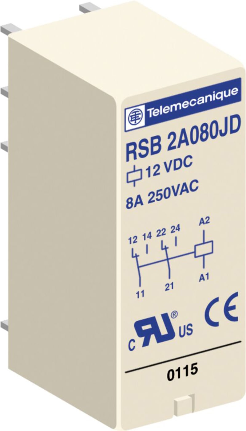 Schneider Electric Interface plug-in relay, 8 A, 2 CO, 48 V AC RSB2A080E7