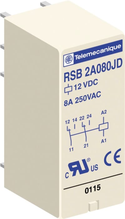 Schneider Electric Interface plug-in relay, 8 A, 2 CO, 48 V AC RSB2A080E7