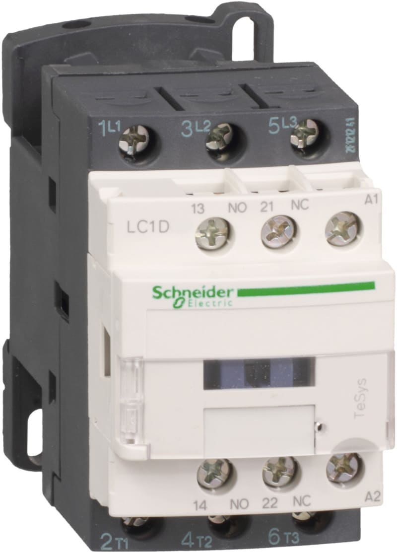 Schneider Electric Contactor, TeSys Deca, 3P(3NO), AC-3/3E, <=440V, 12A, 12V DC coil, screw clamp terminals LC1D12JD