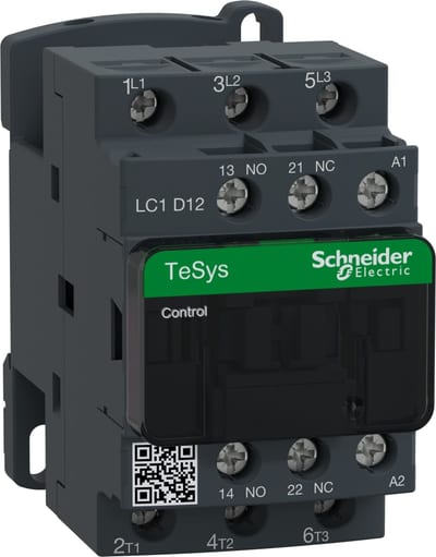 Schneider Electric Contactor, TeSys Deca, 3P(3NO), AC-3/3E, <=440V, 12A, 240V AC 50/60Hz coil, screw clamp terminals LC1D12U7
