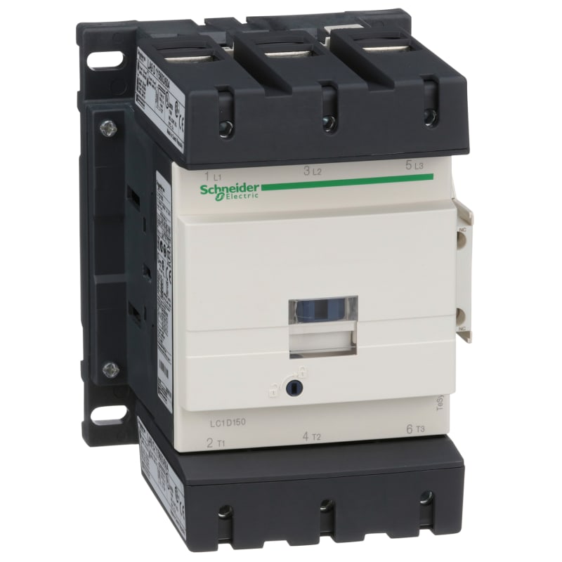Schneider Electric Contactor, TeSys Deca, 3P(3NO), AC-3/AC-3E, <=440V, 150A, 120V AC 50/60Hz coil, screw clamp terminals LC1D150G7
