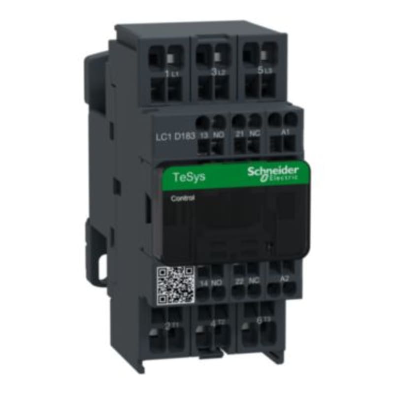 Schneider Electric Contactor, TeSys Deca, 3P(3NO), AC-3/AC-3E, <=440V, 18A, 24V AC 50/60Hz coil, spring terminals LC1D183B7