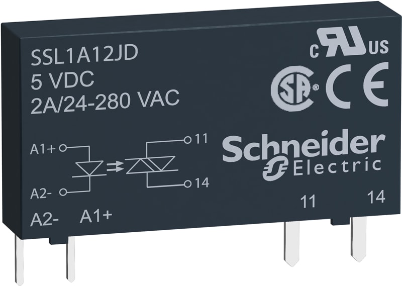 Schneider Electric Solid state relay, 2 A, random switching, input 15...30 V DC, output 24...280 V AC SSL1A12BDR