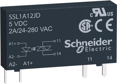 Schneider Electric Solid state relay, 2 A, random switching, input 15...30 V DC, output 24...280 V AC SSL1A12BDR