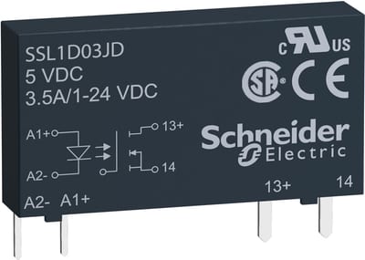 Schneider Electric Solid state relay, 3.5 A, DC switching, input 3…12 V DC, output 1...24 V DC SSL1D03JD