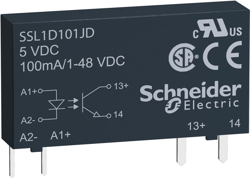Schneider Electric Solid state relay, 0.1 A, DC switching, input 16…30 V DC, output 1…48 V DC SSL1D101BD
