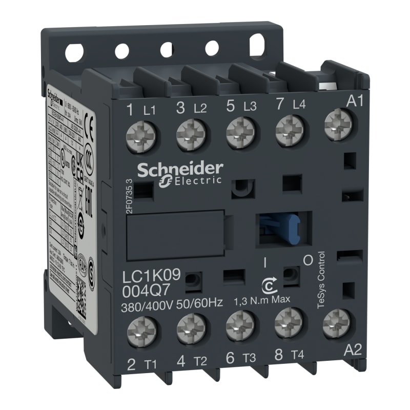 Schneider Electric contactor, TeSys K, 4P(4NO), AC-1, 440V 20A, 220...230V AC coil LC1K09004M7
