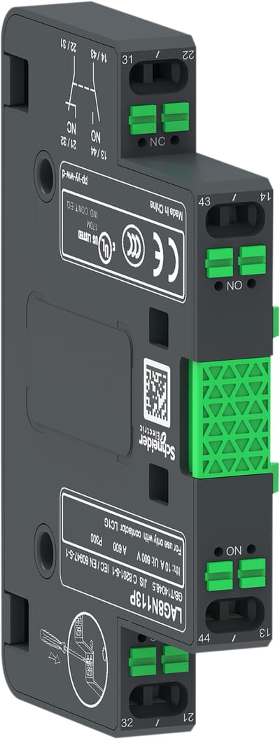 Schneider Electric Auxiliary contact block, TeSys Giga, 1NO + 1NC, lateral face side mounting, push-in terminals L1/R1 LAG8N113P