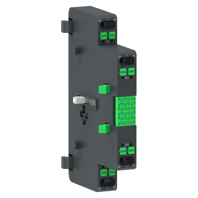 Schneider Electric Auxiliary contact block, TeSys Giga, 2NO, lateral face side mounting, push-in terminals LAG8N203