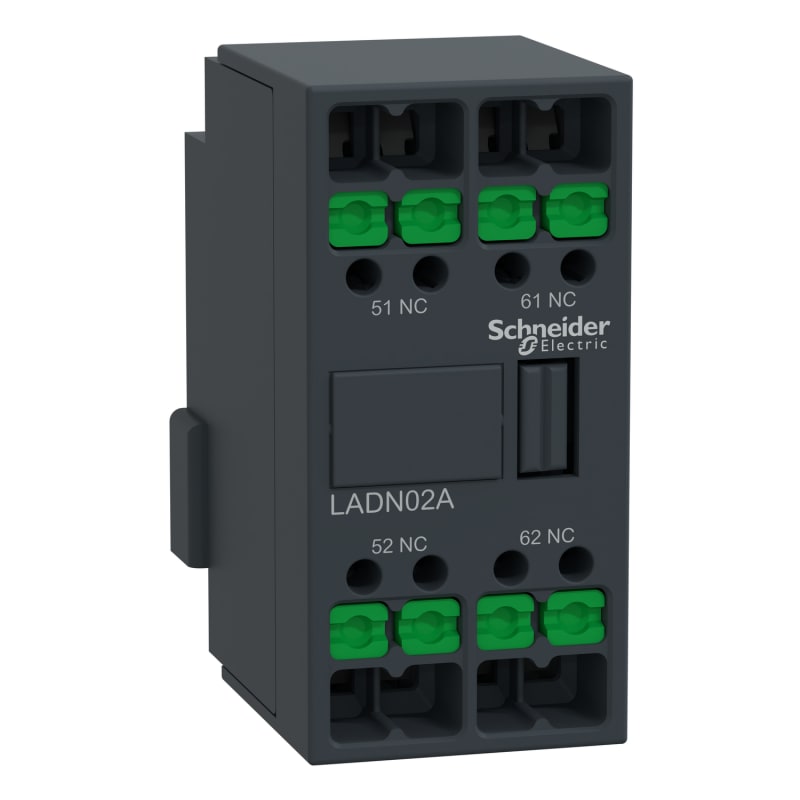 Schneider Electric Auxiliary contact block, TeSys Deca, 2NC, front mounting, snap-in terminals LADN02A