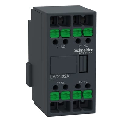 Schneider Electric Auxiliary contact block, TeSys Deca, 2NC, front mounting, snap-in terminals LADN02A