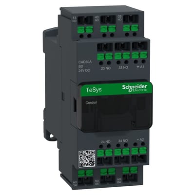Schneider Electric Control relay, TeSys Deca, 5NO, <=690V, 24V DC standard coil, snap-in terminals CAD50ABD