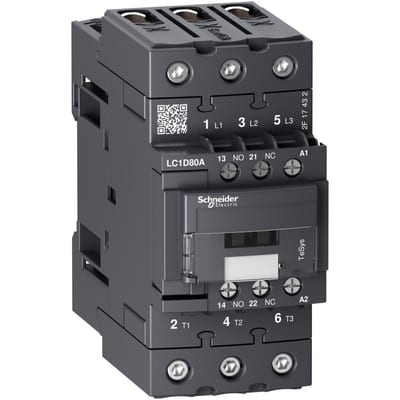 Schneider Electric Contactor, TeSys Deca, 3P(3 NO), AC-3/AC-3E, <=440V, 66A, 240V AC 50/60Hz coil, EverLink+springs LC1D80AU7
