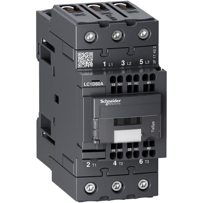 Schneider Electric Contactor, TeSys Deca, 3P(3 NO), AC-3/AC-3E, <=440V, 66A, 48V AC 50/60Hz coil, EverLink+springs LC1D80A3E7