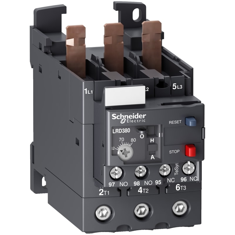 Schneider Electric Thermal overload relay, TeSys Deca, 690VAC, 62 to 80A, 1NO+1NC, class 10A, EverLink BTR screw LRD380