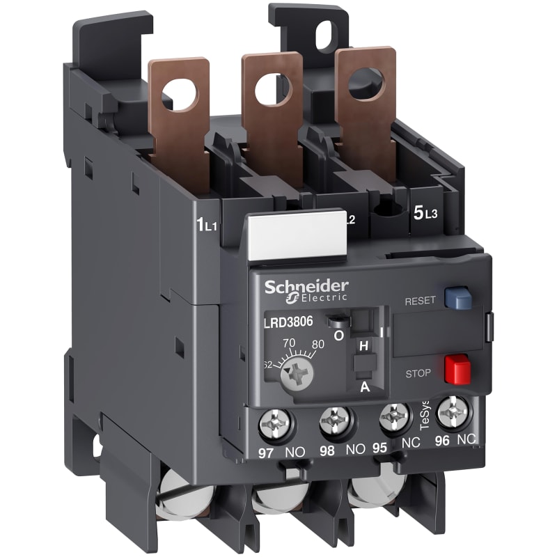 Schneider Electric Thermal overload relay,TeSys Deca,62-80A,1NO+1NC,CLASS10A,lugs ring terminal LRD3806