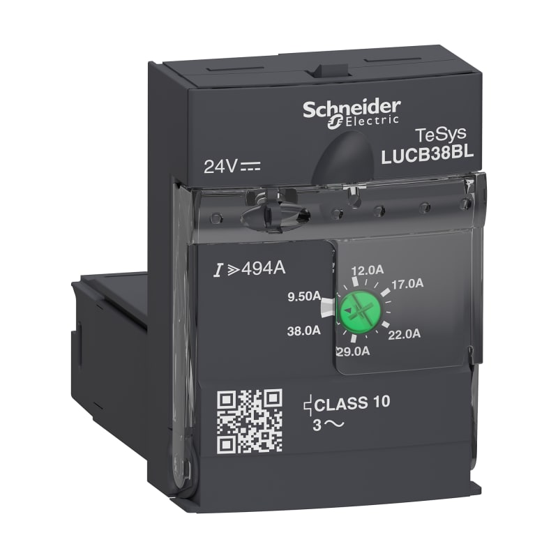 Schneider Electric Advanced control unit, TeSys U, 9.5-38A, 3P motors, protection & diagnostic, class 10, coil 24V DC LUCB38BL