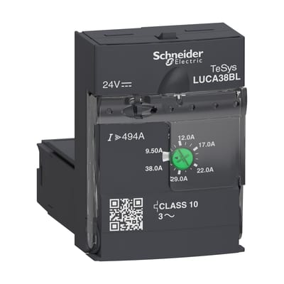 Schneider Electric Standard control unit, TeSys U, 9.5-38A, 3P motors, thermal magnetic protection, class 10, coil 24V DC LUCA38BL