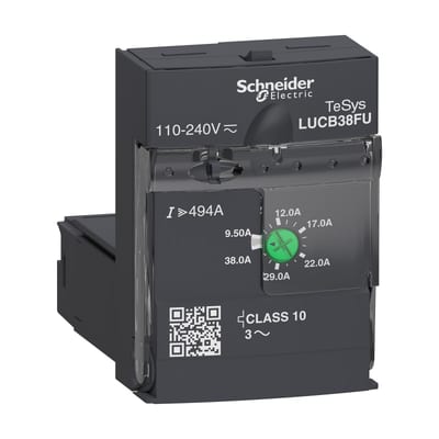 Schneider Electric Advanced control unit, TeSys U, 9.5-38A, 3P motors, protection & diagnostic, class 10, coil 110-240V AC/DC LUCB38FU