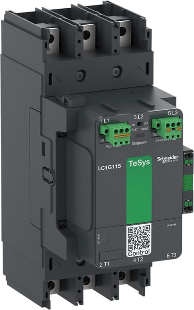 Schneider Electric High power contactor, TeSys Giga, 3 pole (3NO), AC-3 <=440V 185A, advanced version, 24…48V wide band AC/DC coil LC1G185BEEA