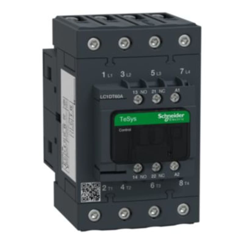 Schneider Electric Contactor, TeSys Deca, 4P(4 NO), AC-1, <=440V, 60A, 24VAC 50/60Hz coil, screw clamp terminal LC1DT60AB7