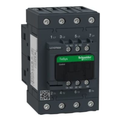 Schneider Electric Contactor, TeSys Deca, 4P(4 NO), AC-1, <=440V, 60A, 230VAC 50/60Hz coil, screw clamp terminal LC1DT60AP7