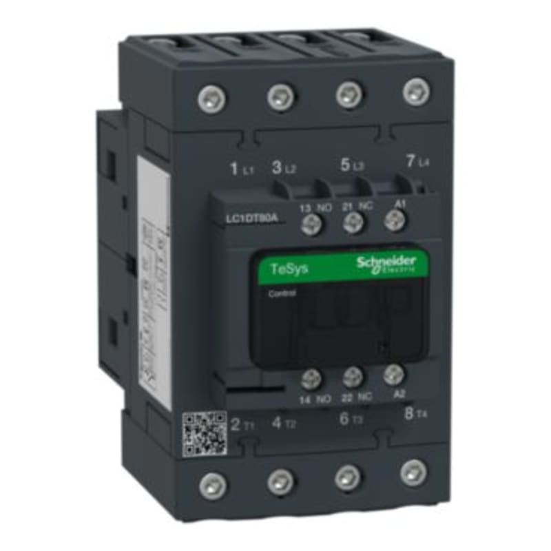 Schneider Electric Contactor, TeSys Deca, 4P(4 NO), AC-1, <=440V, 80A, 24V AC 50/60Hz coil, screw clamp terminal LC1DT80AB7