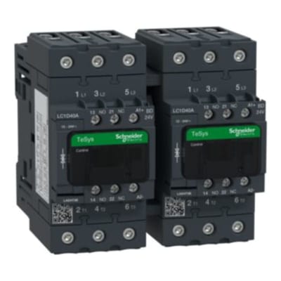 Schneider Electric Reversing Contactor, TeSys Deca, 3P(3NO),AC-3, <=440V 40A,24V DC coil, screw clamp terminals LC2D40ABD